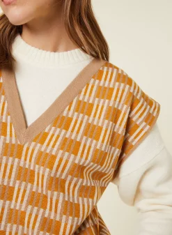 Maison Montagut Pulls>Pull Col V A Motifs En Laine Merinos Sans Manches - Ganael Orange