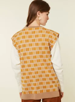 Maison Montagut Pulls>Pull Col V A Motifs En Laine Merinos Sans Manches - Ganael Orange