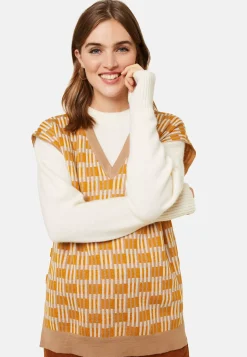 Maison Montagut Pulls>Pull Col V A Motifs En Laine Merinos Sans Manches - Ganael Orange