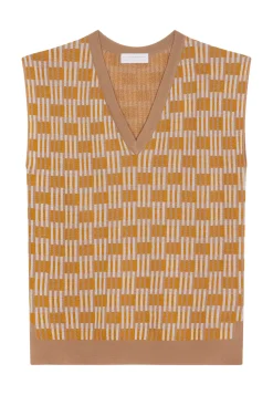 Maison Montagut Pulls>Pull Col V A Motifs En Laine Merinos Sans Manches - Ganael Orange