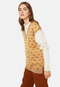Maison Montagut Pulls>Pull Col V A Motifs En Laine Merinos Sans Manches - Ganael Orange
