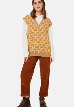 Maison Montagut Pulls>Pull Col V A Motifs En Laine Merinos Sans Manches - Ganael Orange