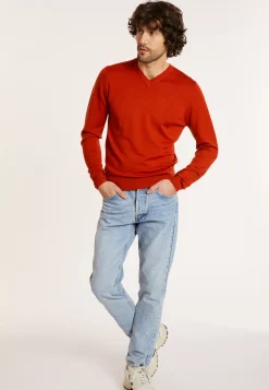Maison Montagut Pulls>Pull Col V Avec Logo En Laine Merinos - Elmo