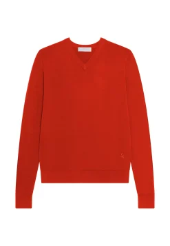 Maison Montagut Pulls>Pull Col V Avec Logo En Laine Merinos - Elmo