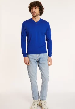 Maison Montagut Pulls>Pull Col V Avec Logo En Laine Merinos - Elmo