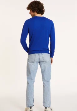 Maison Montagut Pulls>Pull Col V Avec Logo En Laine Merinos - Elmo