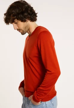 Maison Montagut Pulls>Pull Col V Avec Logo En Laine Merinos - Elmo