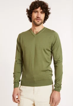 Maison Montagut Pulls>Pull Col V Avec Logo En Laine Merinos - Elmo