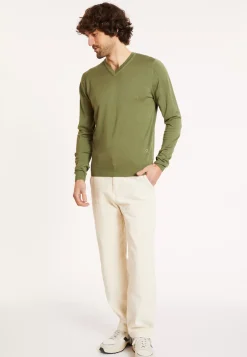 Maison Montagut Pulls>Pull Col V Avec Logo En Laine Merinos - Elmo