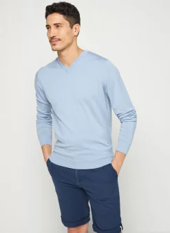 Maison Montagut Pulls>Pull Col V Avec Logo En Laine Merinos - Elmo