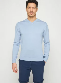 Maison Montagut Pulls>Pull Col V Avec Logo En Laine Merinos - Elmo
