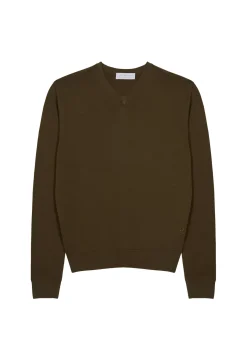 Maison Montagut Pulls>Pull Col V Avec Logo En Laine Merinos - Elmo