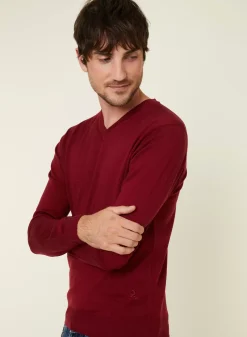 Maison Montagut Pulls>Pull Col V Avec Logo En Laine Merinos - Elmo