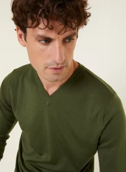 Maison Montagut Pulls>Pull Col V Avec Logo En Laine Merinos - Elmo