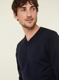 Maison Montagut Pulls>Pull Col V Avec Logo En Laine Merinos - Elmo