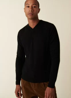 Maison Montagut Pulls>Pull Col V Avec Logo En Laine Merinos - Elmo