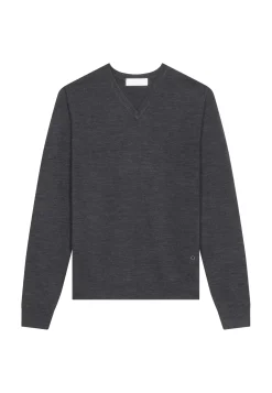 Maison Montagut Pulls>Pull Col V Avec Logo En Laine Merinos - Elmo