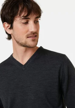 Maison Montagut Pulls>Pull Col V Avec Logo En Laine Merinos - Elmo