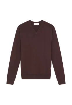 Maison Montagut Pulls>Pull Col V Avec Logo En Laine Merinos - Elmo
