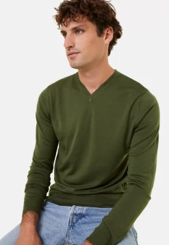 Maison Montagut Pulls>Pull Col V Avec Logo En Laine Merinos - Elmo