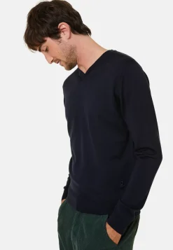 Maison Montagut Pulls>Pull Col V Avec Logo En Laine Merinos - Elmo