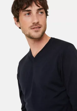 Maison Montagut Pulls>Pull Col V Avec Logo En Laine Merinos - Elmo