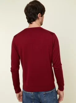 Maison Montagut Pulls>Pull Col V Avec Logo En Laine Merinos - Elmo