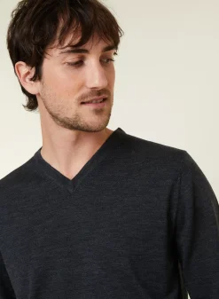 Maison Montagut Pulls>Pull Col V Avec Logo En Laine Merinos - Elmo