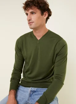 Maison Montagut Pulls>Pull Col V Avec Logo En Laine Merinos - Elmo