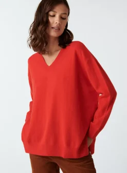 Maison Montagut Pulls>Pull Col V En Cachemire A Fentes Et Bords Cotes - Alienor