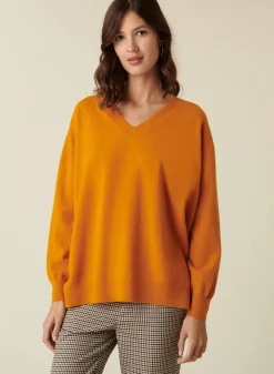 Maison Montagut Pulls>Pull Col V En Cachemire A Fentes Et Bords Cotes - Alienor