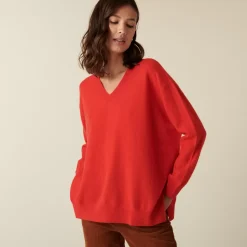 Maison Montagut Pulls>Pull Col V En Cachemire A Fentes Et Bords Cotes - Alienor