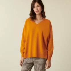 Maison Montagut Pulls>Pull Col V En Cachemire A Fentes Et Bords Cotes - Alienor