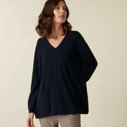 Maison Montagut Pulls>Pull Col V En Cachemire A Fentes Cotes - Accacia