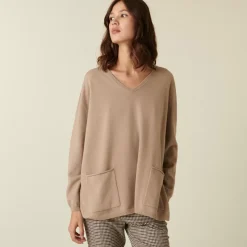 Maison Montagut Pulls>Pull Col V En Cachemire A Fentes Cotes - Accacia