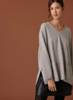 Maison Montagut Pulls>Pull Col V En Cachemire A Fentes Cotes - Accacia