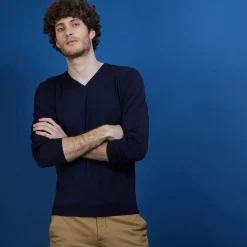 Maison Montagut Pulls>Pull Col V En Laine Et Soie - Basil