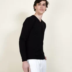 Maison Montagut Pulls>Pull Col V En Laine Et Soie - Basil