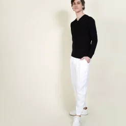 Maison Montagut Pulls>Pull Col V En Laine Et Soie - Basil