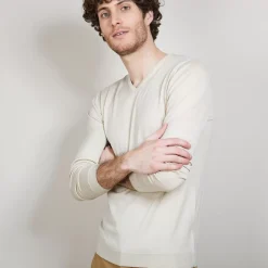 Maison Montagut Pulls>Pull Col V En Laine Et Soie - Basil