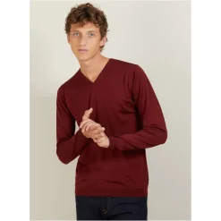 Maison Montagut Pulls>Pull Col V En Laine Et Soie - Basil