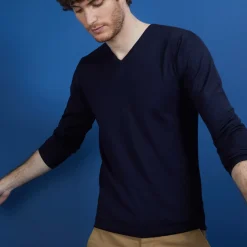 Maison Montagut Pulls>Pull Col V En Laine Et Soie - Basil
