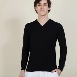 Maison Montagut Pulls>Pull Col V En Laine Et Soie - Basil
