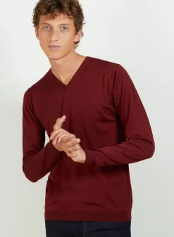 Maison Montagut Pulls>Pull Col V En Laine Et Soie - Basil