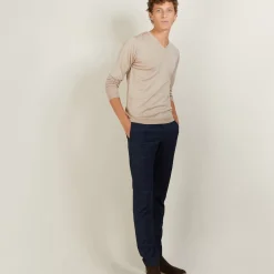 Maison Montagut Pulls>Pull Col V En Laine Et Soie - Basil