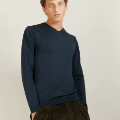 Maison Montagut Pulls>Pull Col V En Laine Et Soie - Basil