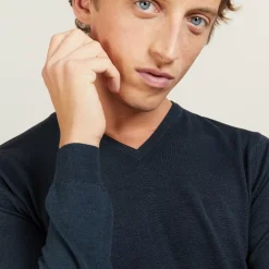 Maison Montagut Pulls>Pull Col V En Laine Et Soie - Basil