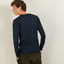 Maison Montagut Pulls>Pull Col V En Laine Et Soie - Basil