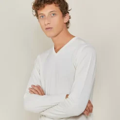 Maison Montagut Pulls>Pull Col V En Laine Et Soie - Basil