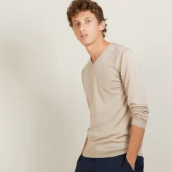 Maison Montagut Pulls>Pull Col V En Laine Et Soie - Basil